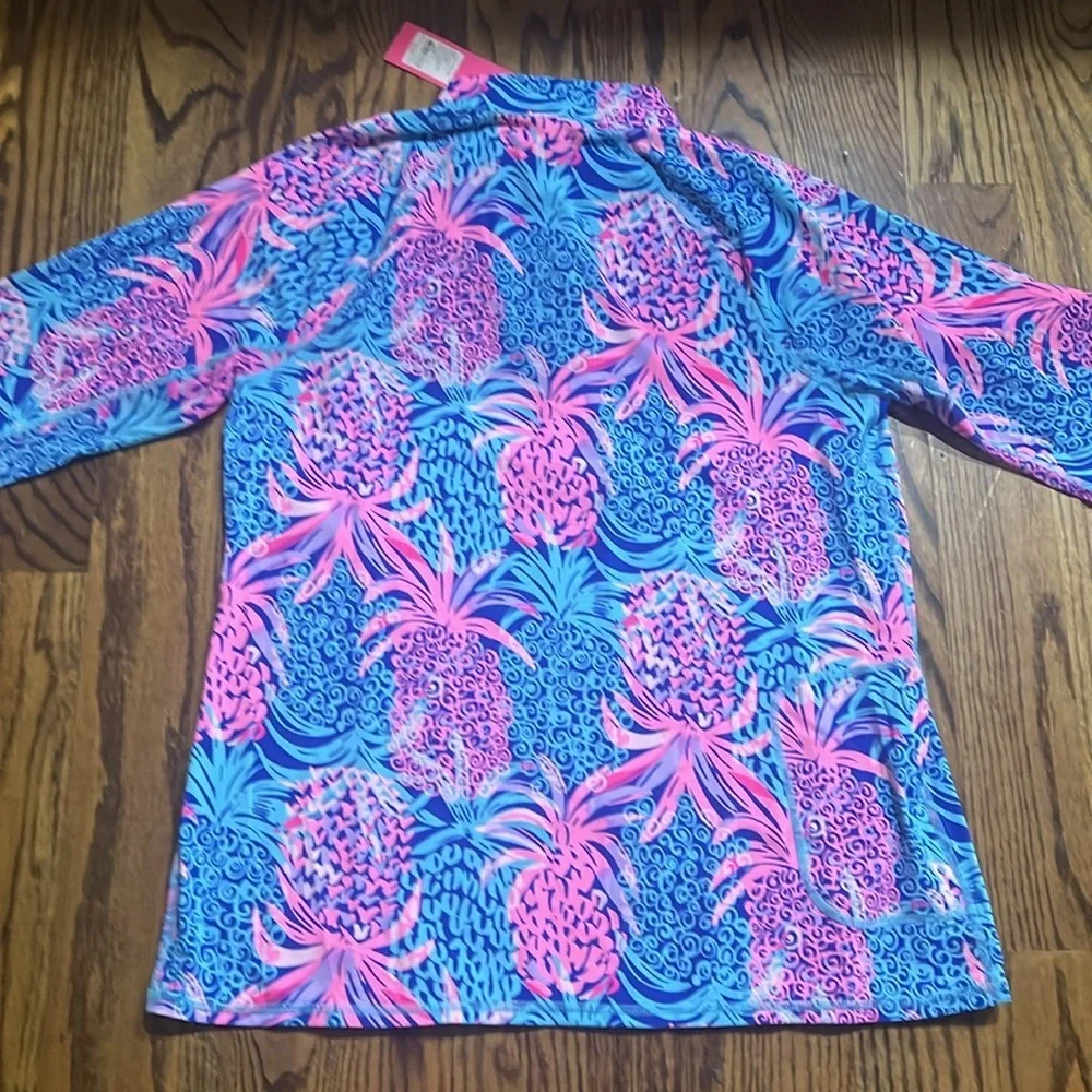 Lilly Pulitzer Luxletic Marion Mesh panel Half Zip Borealis blue tropic down low - Picture 4 of 11